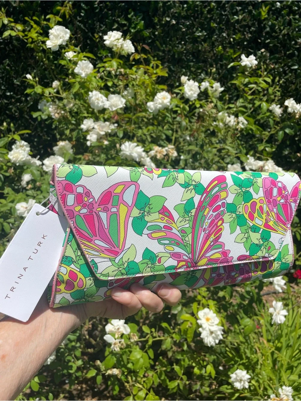 Trina Turk Butterfly Floral Envelope Clutch Pink Green NWT $98 TT-1017